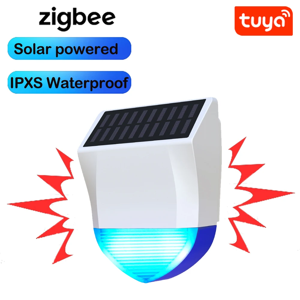 Siren Alarm Tuya Smart Zigbee Wifi Waterproof Outdoor With Solar USB Power Supply 95dB Remote Control