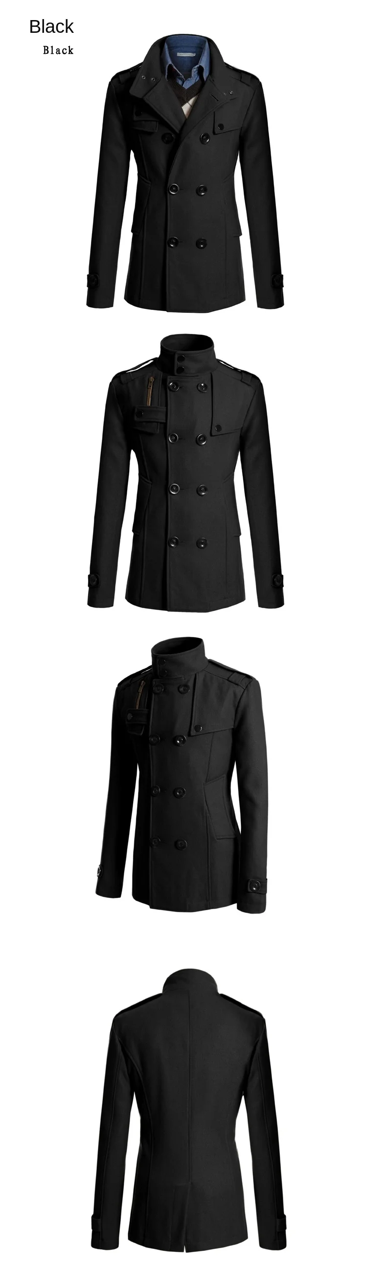 Mens Double Breasted Cotton Coat 2023 Winter Wool Blend Solid Color Casual Business Fashion Slim Trench Coat Jacket Men411_voghion.com