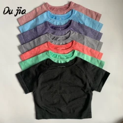 Women's Seamless Short Sleeve Crop Top Yoga Shirts Slim Fit Running Fitness T-shirts Workout Tops For Women Gym Sport Cycling