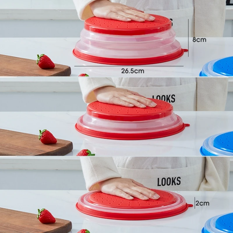 Microwave Splatter Cover Collapsible Vented Microwave Heating Lid Silicone Fresh-keeping Oil-proof Splash-proof Cover with Hook