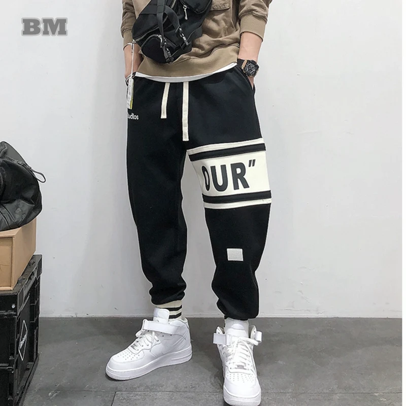 2022 Korean Style Hip Hop Fashion Sweatpants Kpop Letter Print Couple Splicing Casual Sports Jogging Pants Harajuku Joggers Men |