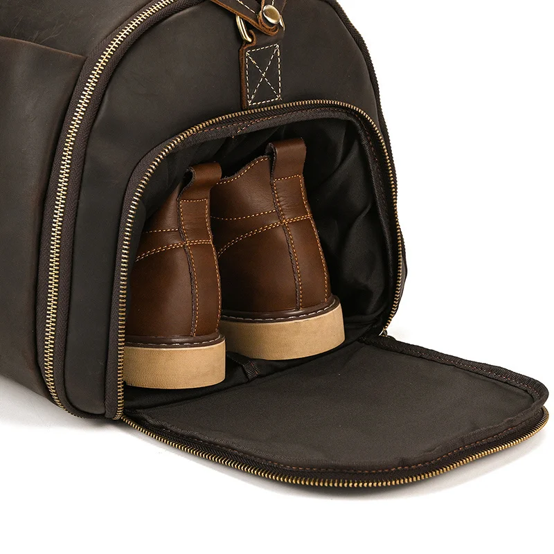 Leather Travel Bag With Shoe Compartment