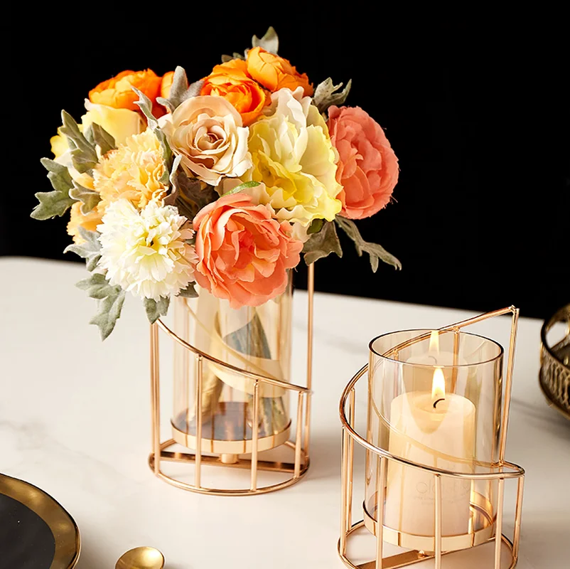 Romantic Metal Glass Candle Holder Dining Holiday Party Decoration Art Wrought Iron Wedding Table Centerpieces - Image 5