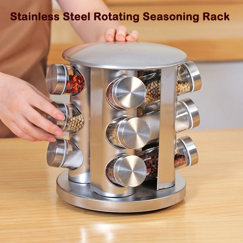 Stainless Steel Rotating Seasoning Rack Kitchen Supplie Seasoning