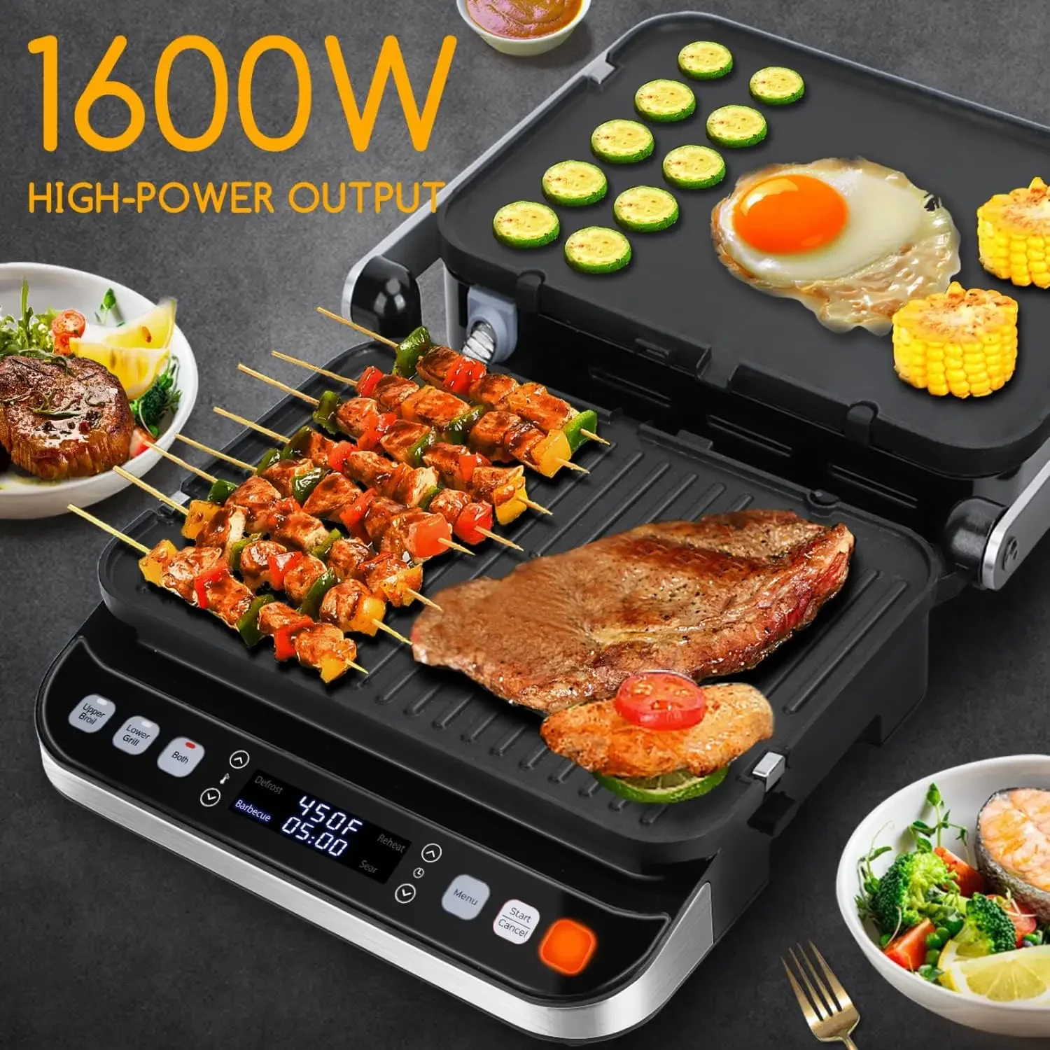 Swoden 10 in 1 Panini Press Sandwich Maker, 1600W Electric Indoor Grill with Non-Stick Double Sided Plates, LED Touch Screen, In 4