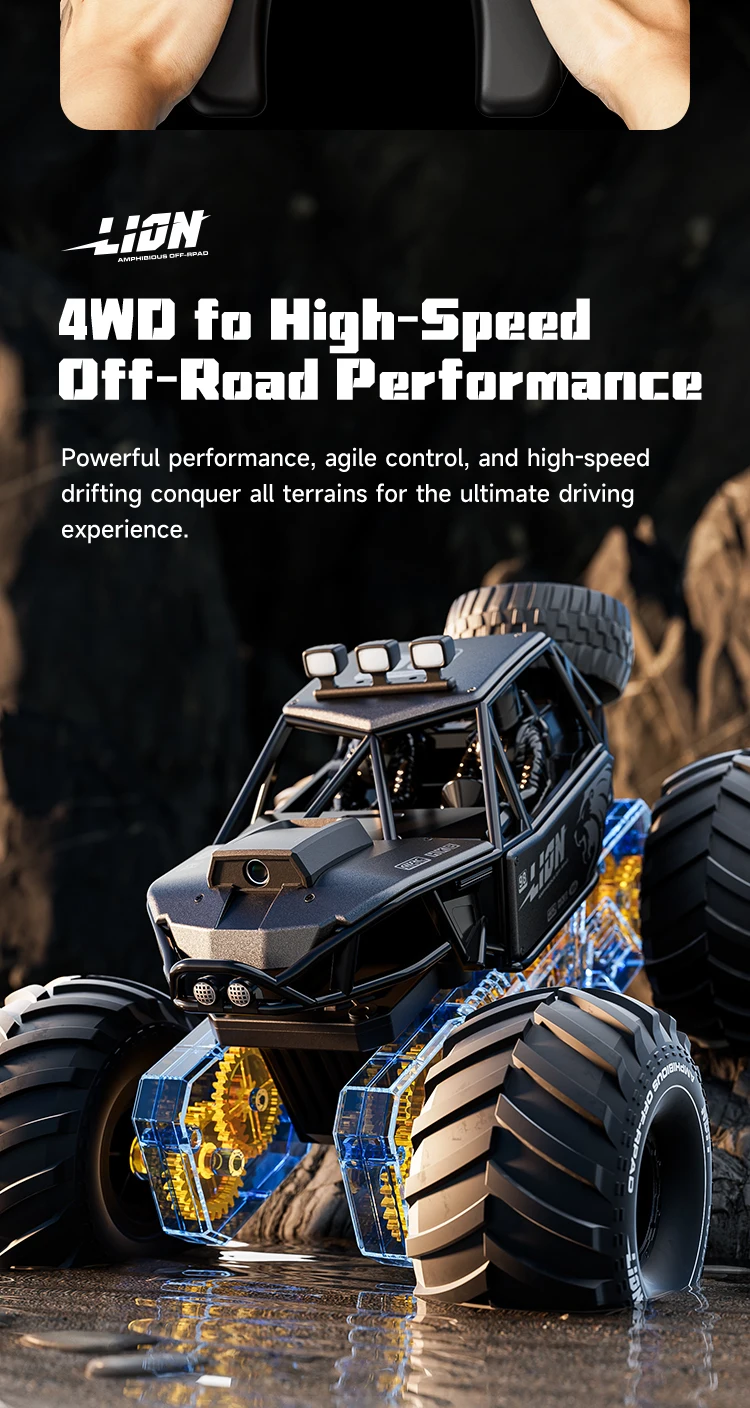양서류형 4륜구동 RC 크롤러 50분 주행시간 IPX7 방수 앱 및 제스처 제어 오프로드 드리프트 HD 카메라 모든 지형 탐험용