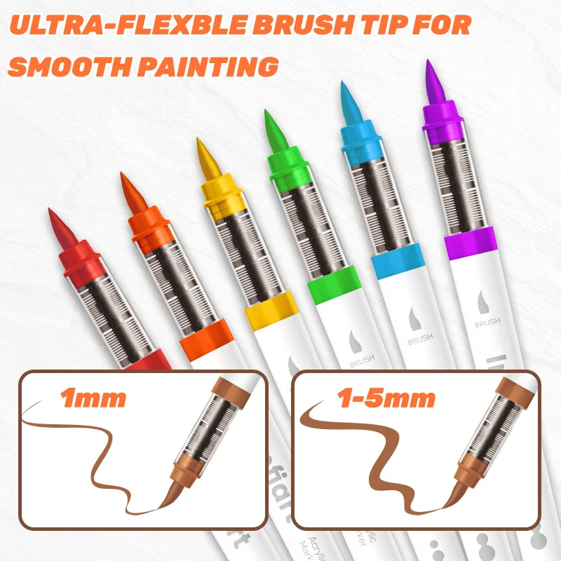 다이렉트 리퀴드 아크릴 소프트팁 마커 펜 세트, 모든 사양으로 제공되는 120가지 색상, 휴대용 보관 가방 포장, 잉크 흐름 조절이 가능한 유연한 소프트팁, 다이렉트 리퀴드 잉크 시스템, 높은 커버력과 레이어