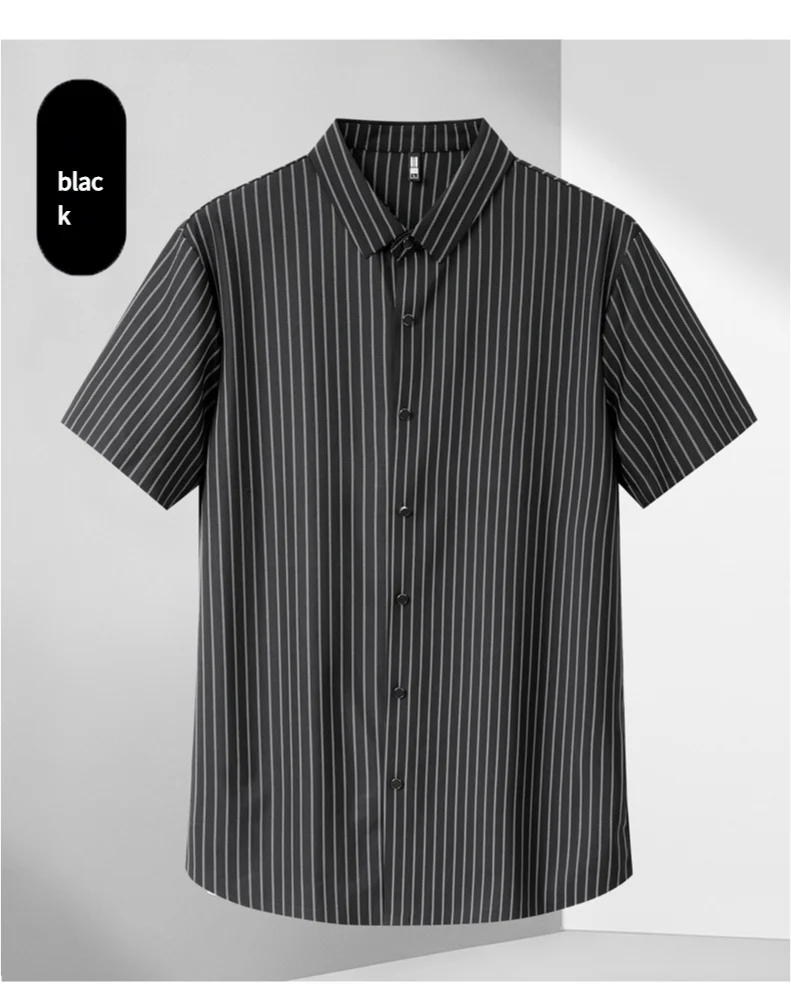 Summer striped short-sleeved t-shirt half-sleeved tops T-shirt in half open collar men's ice silk without trace polo shirt 19 S6f9e654737a14eada7019ce55e92ac30u