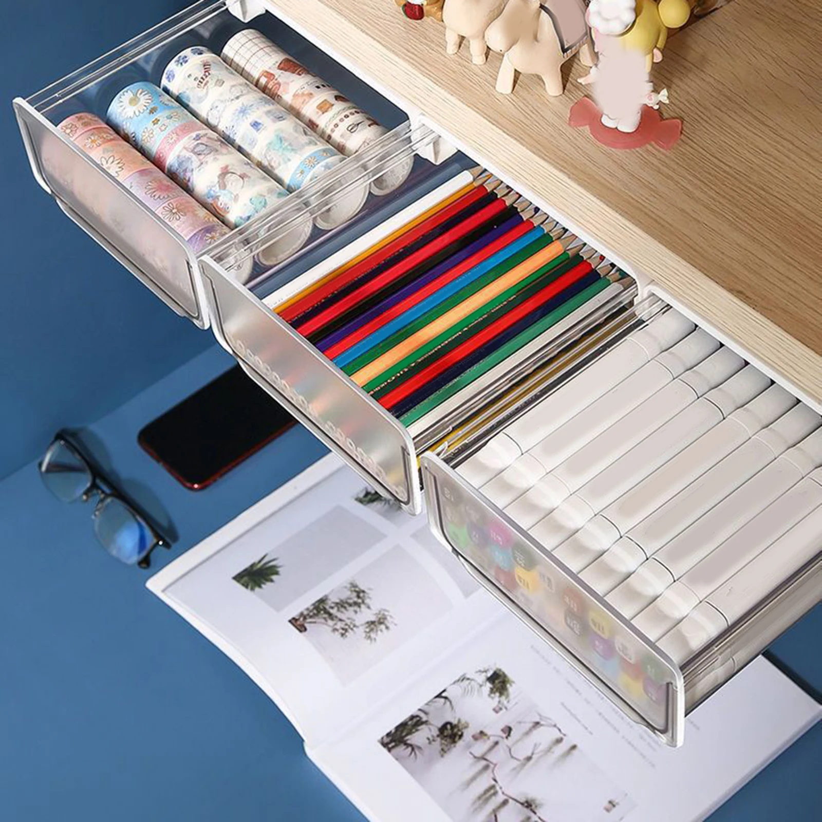 Office Kitchen Home under Desk Drawer Storage Organizer Small Drawer Clear Storage Tray desk organizer,storage organizer