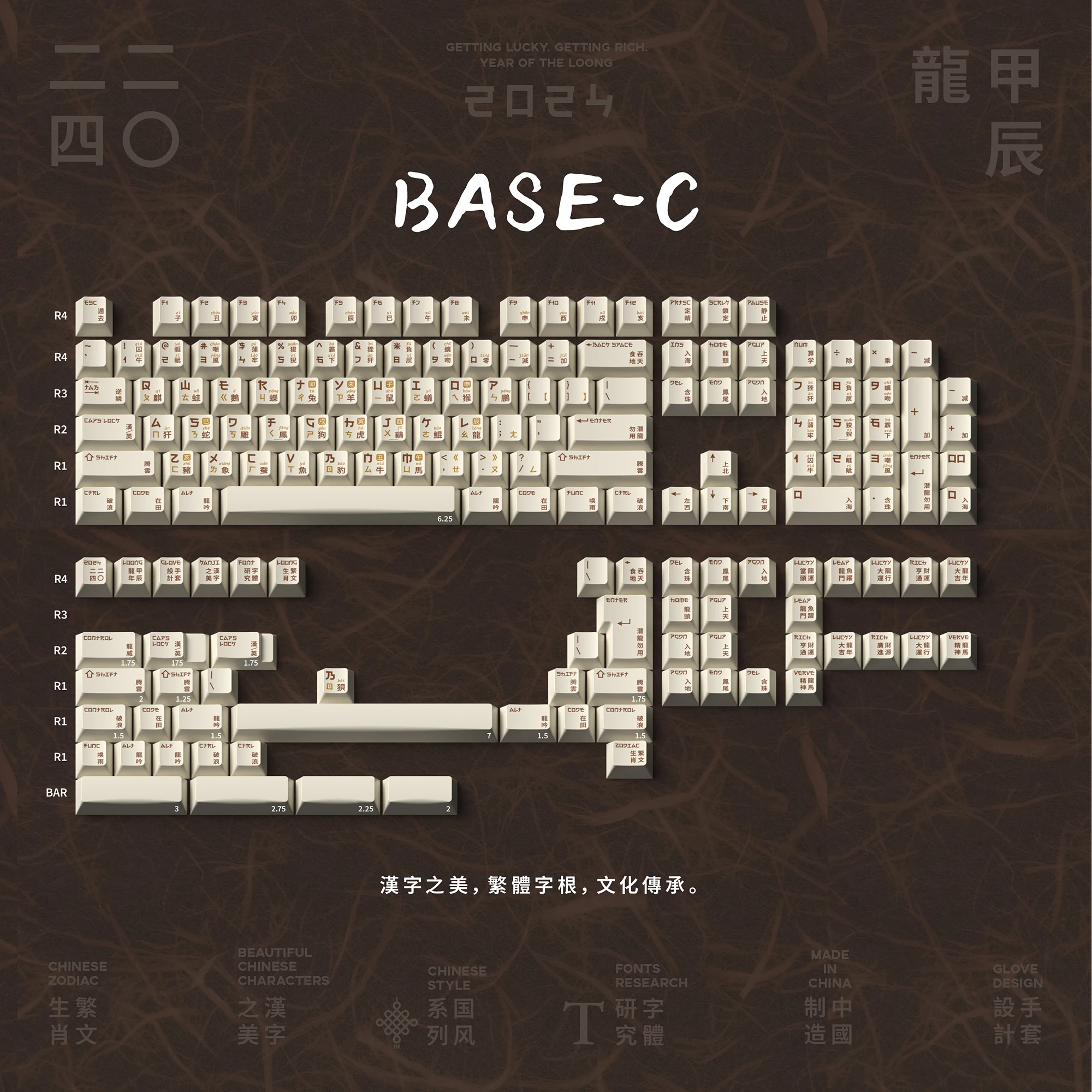 Domikey x GLOVE LOONG Year Cherry Profile PBT Dye subbed Keycaps