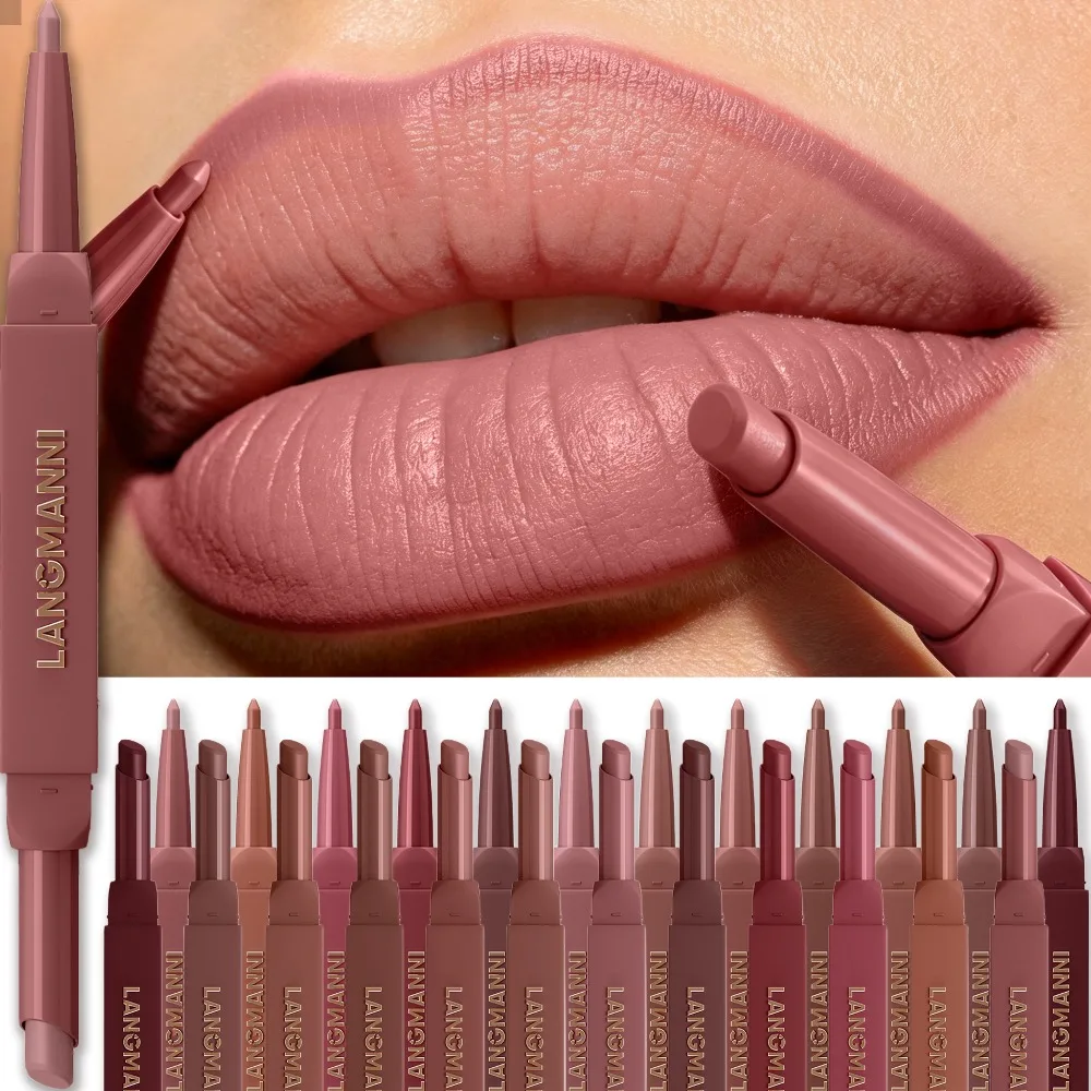Double Ended Rose Nude Lip Liner Lipstick Velvet Matte High Pigment 12 Color Waterproof Long-lasting Daily Lips Makeup Cosmetics_voghion.com