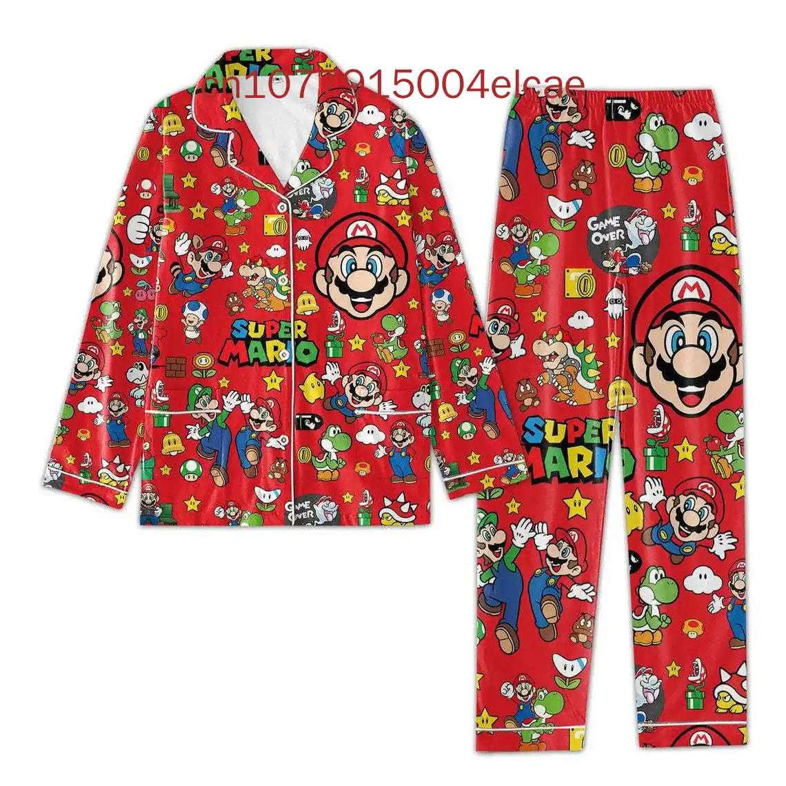 2024 New Super Mario Pajama Set 3D Printed Casual Men's and Women's Long Sleeve Shirt Pajama Set 4