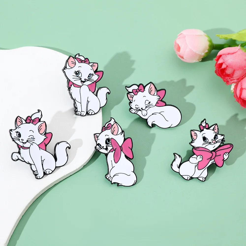 

Disney Cartoon Cute Pink Bowknot Marie Cat Enamel Pins Brooch for Women Girls Sweet Kitten Brooch Lapel Badges Accessories Gifts