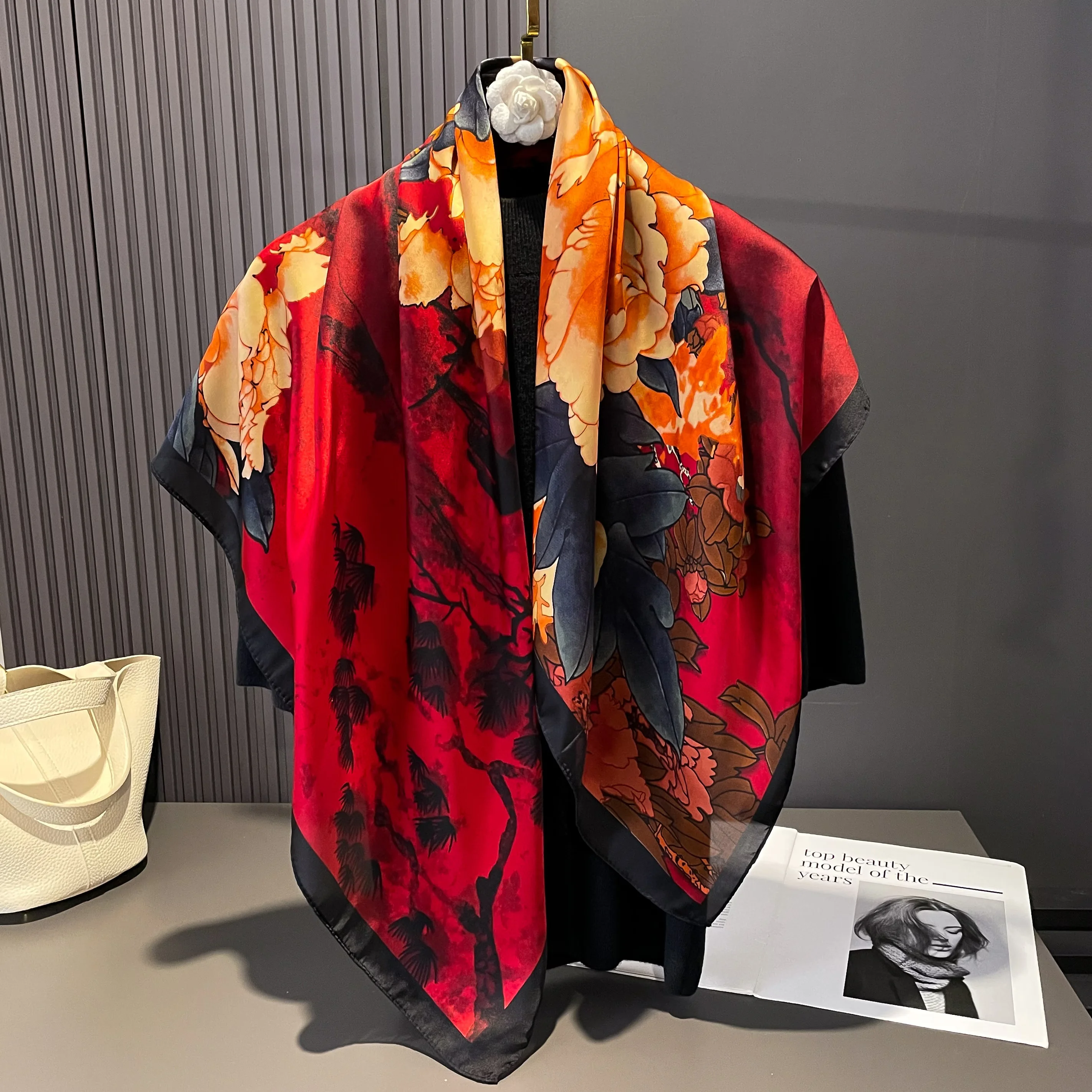 Latest Design Print Head Scarves Women Four Seasons Foulard Satin Square For Ladies Shawls 90*90 Silk Scarf Muslim Hijab