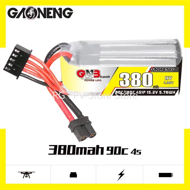 Gaoneng Gnb 380Mah 4S 15.2V 90C Hv Lipo Batteria Xt30 Spina Per Fpv Rc Drone Whoop Quadcopter Racing Drone Parts