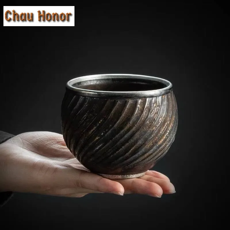 170ml High-end Gilt Iron Glaze Ceramics Tea Cup Handmade Household Coarse Pottery Puer Kungfu Teaset Tea Ceremony Gift Packaging