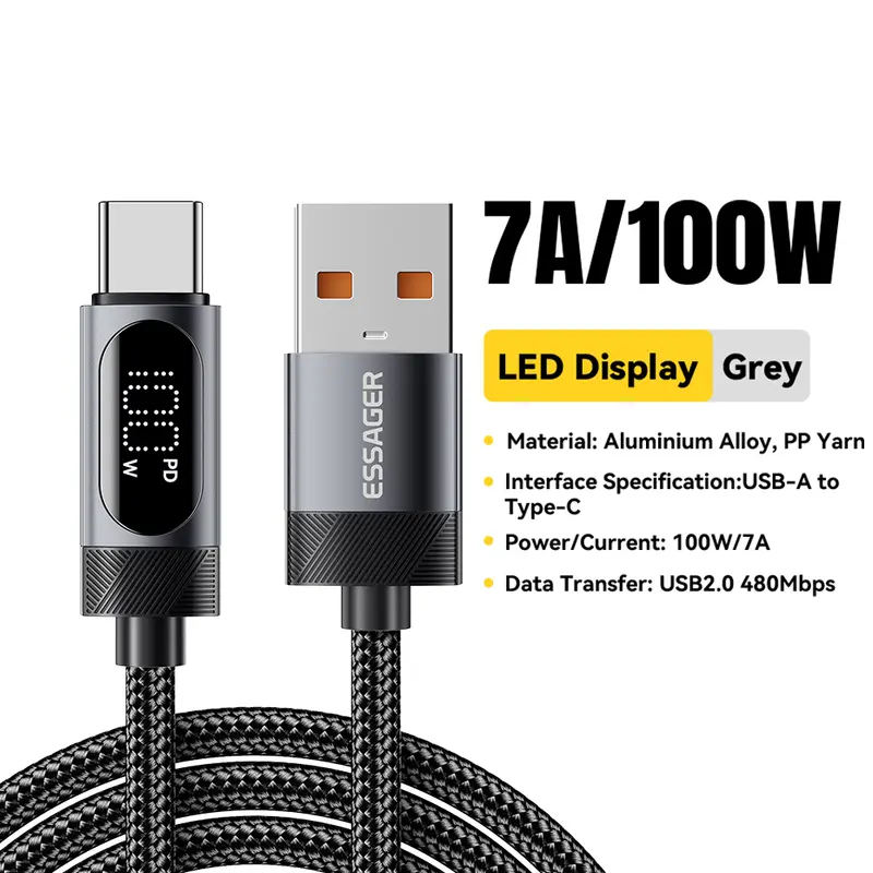 Essager Digital Dispaly USB C Cable For iPhone 17 16 15 Xiaomi Huawei 100W PD Fast Charging For Macbook iPad Type C to C Cable - Image 9