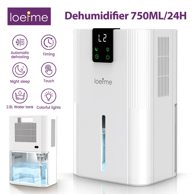 LOEFME 750ML/24H déshumidificateur d'air Portable 2800ML déshumidificateur économie d'énergie maison avec 7 lumière tactile affichage fonction de dégivrage 1