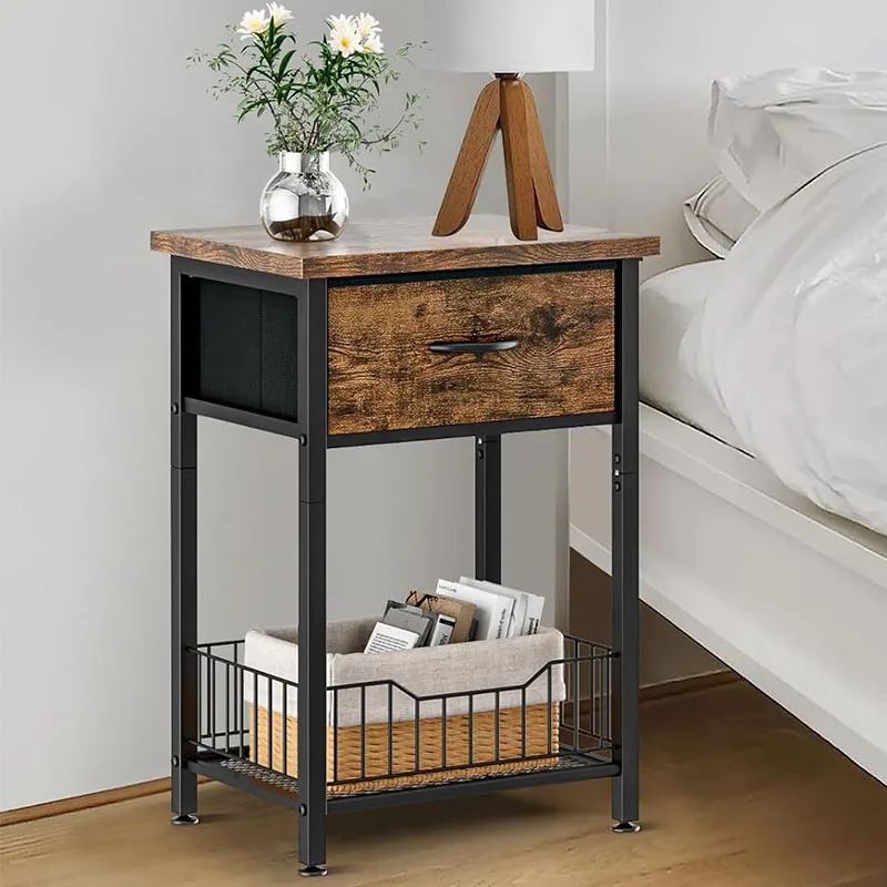 Modern Nightstand End Tables Tall Night Stand with Storage Shelves Narrow Side Table For Small Space Living Room Bedroom Office