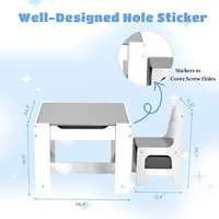 Kids Table and Chair Set, 4 in 1 Wooden Children Activity Table w/Storage, Reversible Deskboard, Blackboard, Detachable Tabletop 5