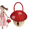 Summer Children Woven Bag Children Rattan Coin Purse Wallet Kids Mini Basket Tote Bags Mushroom Shape Storage Basket Photo Props 1