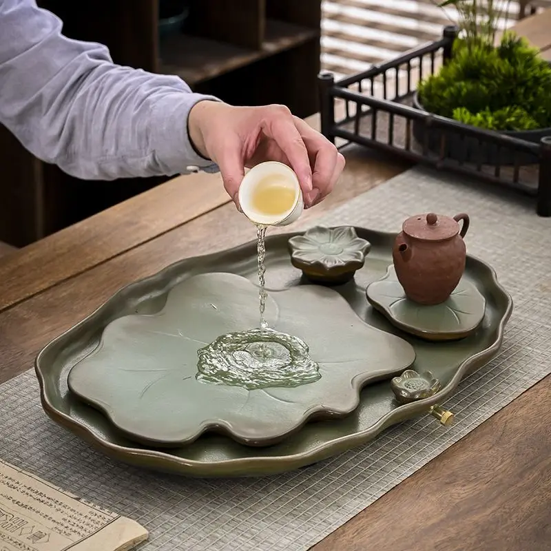 Ceramic Tea Tray Household Dry Brewing Table Office Small Tea Table Tray Simple Water Storage Type Dry Gun