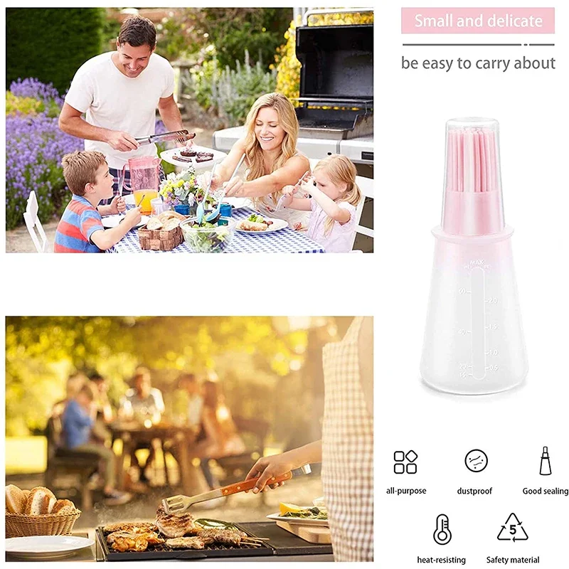 2Pcs Silicone Oil Bottle With Brush Grill Oil Brushes Liquid Oil Pastry Brush High Temperature Resistant Kitchen Baking BBQ Tool