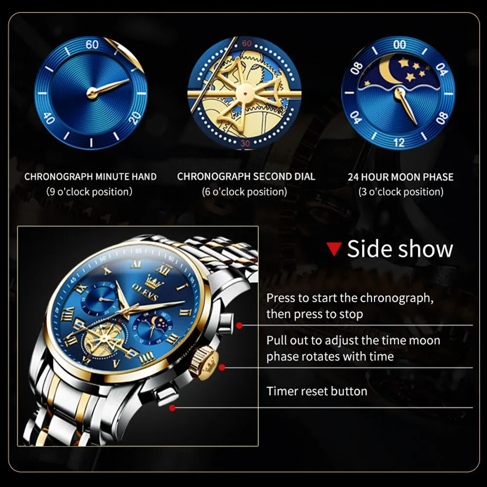 OLEVS Luxury Roman Dial Luminous Quartz Chronograph Men's Watch