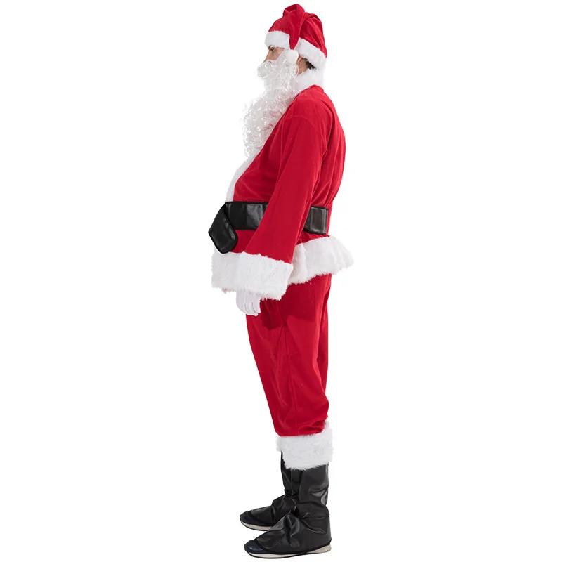 Costume da babbo natale completo di natale vestito da travestimento per adulto vestito da babbo natale con cappello da uomo costumi Cosplay 7 pezzi