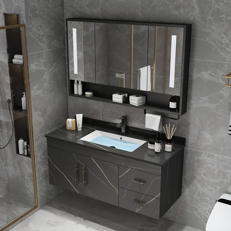 #Bathroom Cabinet Combination Solid Wood Modern Simple Toilet Wash Table Hand Washbasin Cabinet Bathroom