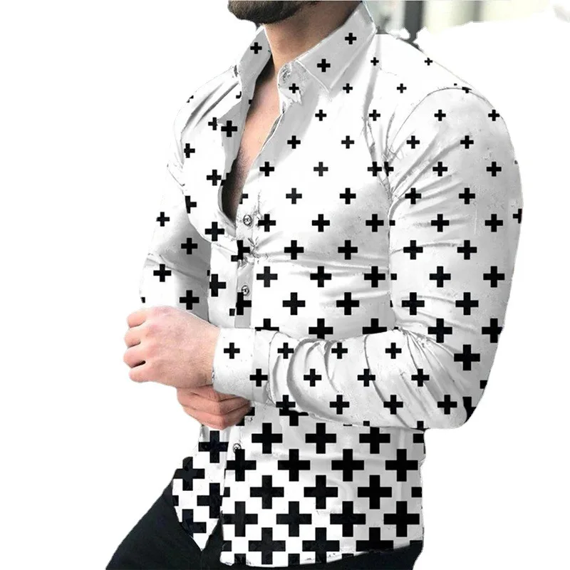 Men shirt Long-sleeved Spring and Autumn Fashion Brand Handsome Top Thin Gradient Printed Shirts and blouses