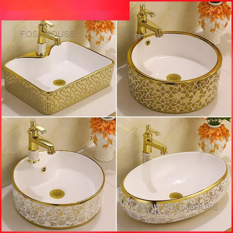 Gold European Small Bathroom Sinks Creative Bathroom fixtures Ceramic