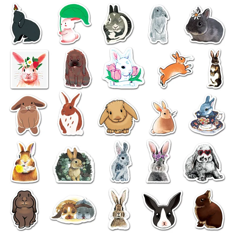 Cute Rabbit Kawaii Stationery Stickers Rabbit Diary Planner Junk Journal Decorative Scrapbooking Skateboard Craft Sticker 50pcs cartoon stickers decorative stickers kawaii stickers