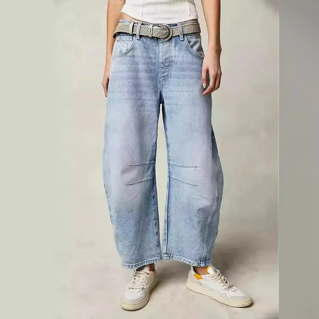 

Fashion Multicolor Women Pants Personality Low-rise Washed Jeans Button Baggy Jeans Women Loose Straight-leg Pants Jeans Stretch