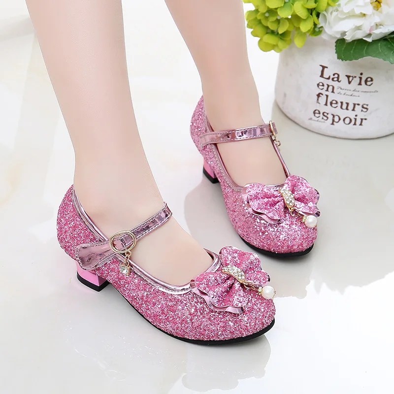 Kids sandals New Children Shoes Girls High Heel Princess Dance Sandals for Girls Kids Shoes Glitter Soft Leather Fashion Party Dress Wedding