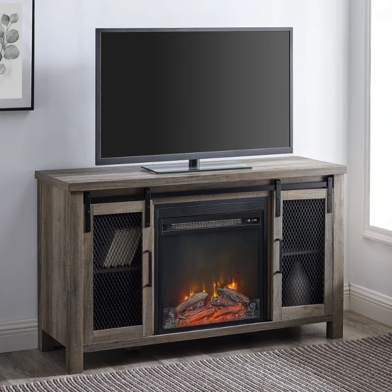 Manor Park Rustic Farmhouse Fireplace TV Stand with Sliding Doors for TV's  Up To 52 - Wash Tv Cabinet Living Room Furniture - AliExpress