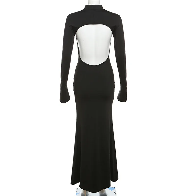 Autumn Winter Backless Sexy Party Club Black Bodycon Maxi Dresses Outfits for Women Long Sleeve Y2K Dress Vestido Streetwear New 6