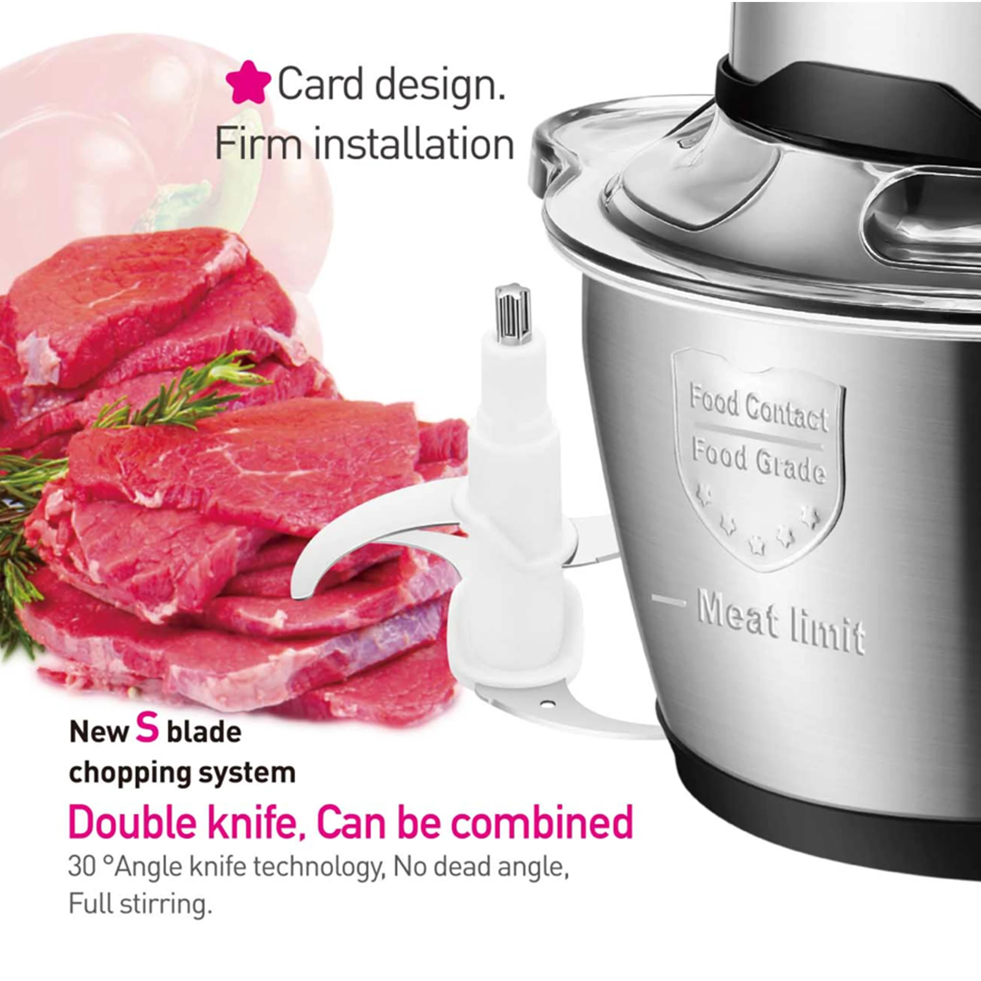 "Sonifer Food Chopper SF-8115 .1.8L high quality stainless steel container .New S blade chopping design 5