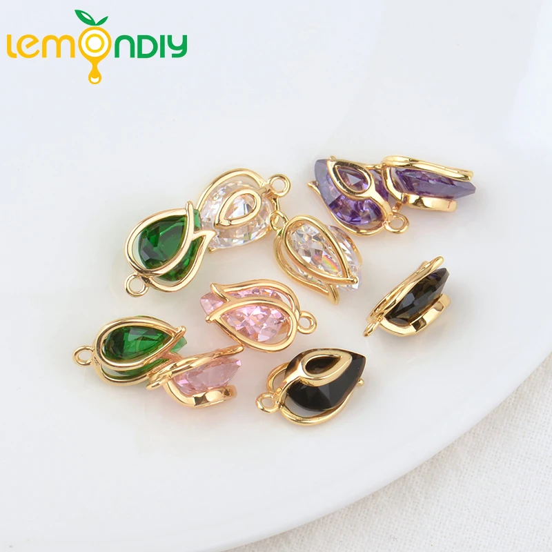 

(858)2PCS 12x8MM 24K Gold Color Brass with Zircon Flower Bud Charm Pendants for Jewelry Making Findings Accessories Wholesale