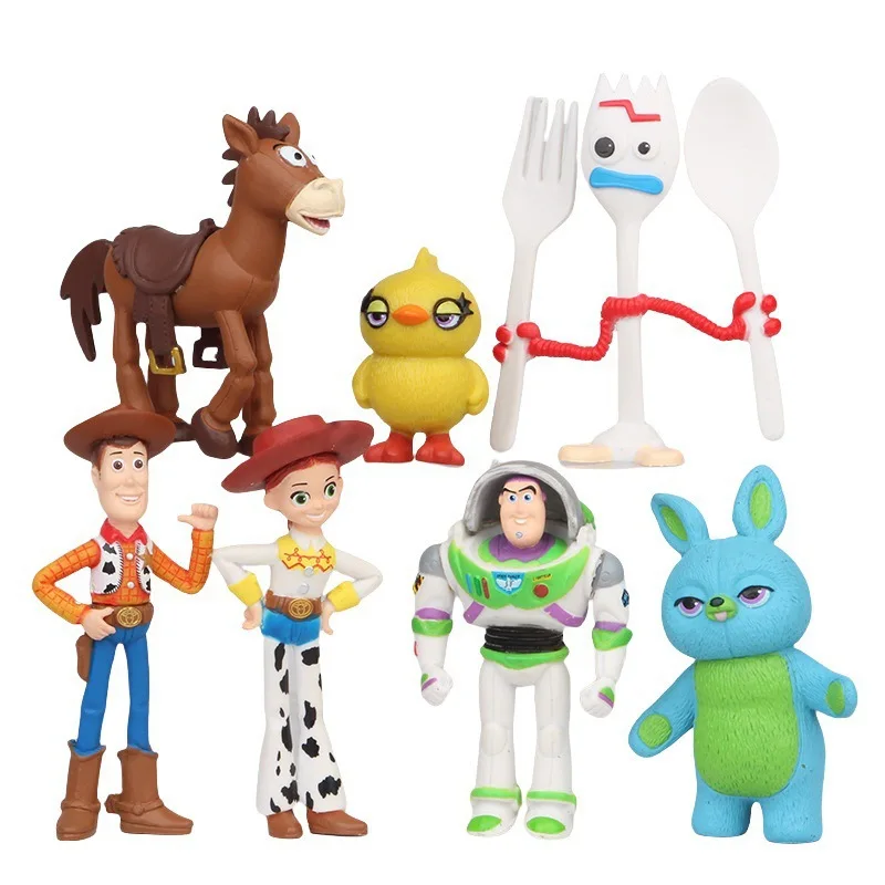 7Pcs Toy Story 4 Action Figures, Pixar Woody Buzz Lightyear Jessie Forky Bear Pig Doll Model for Kids Gift - 3