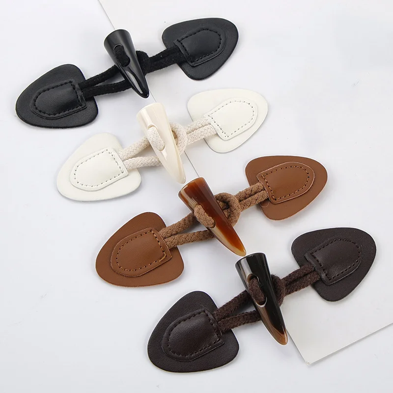 4 Pairs PU Leather Horn Buckle Toggle Button Fastener Coat Jacket Duffle DIY Handmade Craft Sew on Clothing Sewing Decoration