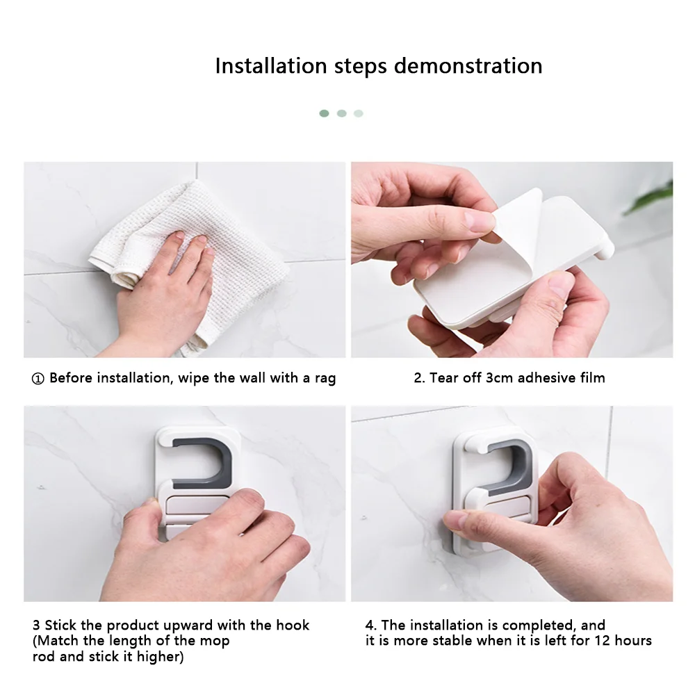 Wall Mounted Mop Organizer Clips Self-Adhesive Bathroom Mop Broom Hanger Holder Rack Hooks 304 Stainless Steel Clip Clamp