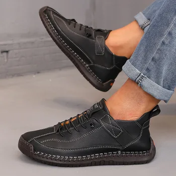 الأحذية منتصف أعلى للنساء النمط البريطاني الرجعية المضادة للانزلاق ملابس العمل أحذية اليدوية أحذية جلدية بدون كعب عادية لينة سوليد النساء أحذية عارية 5