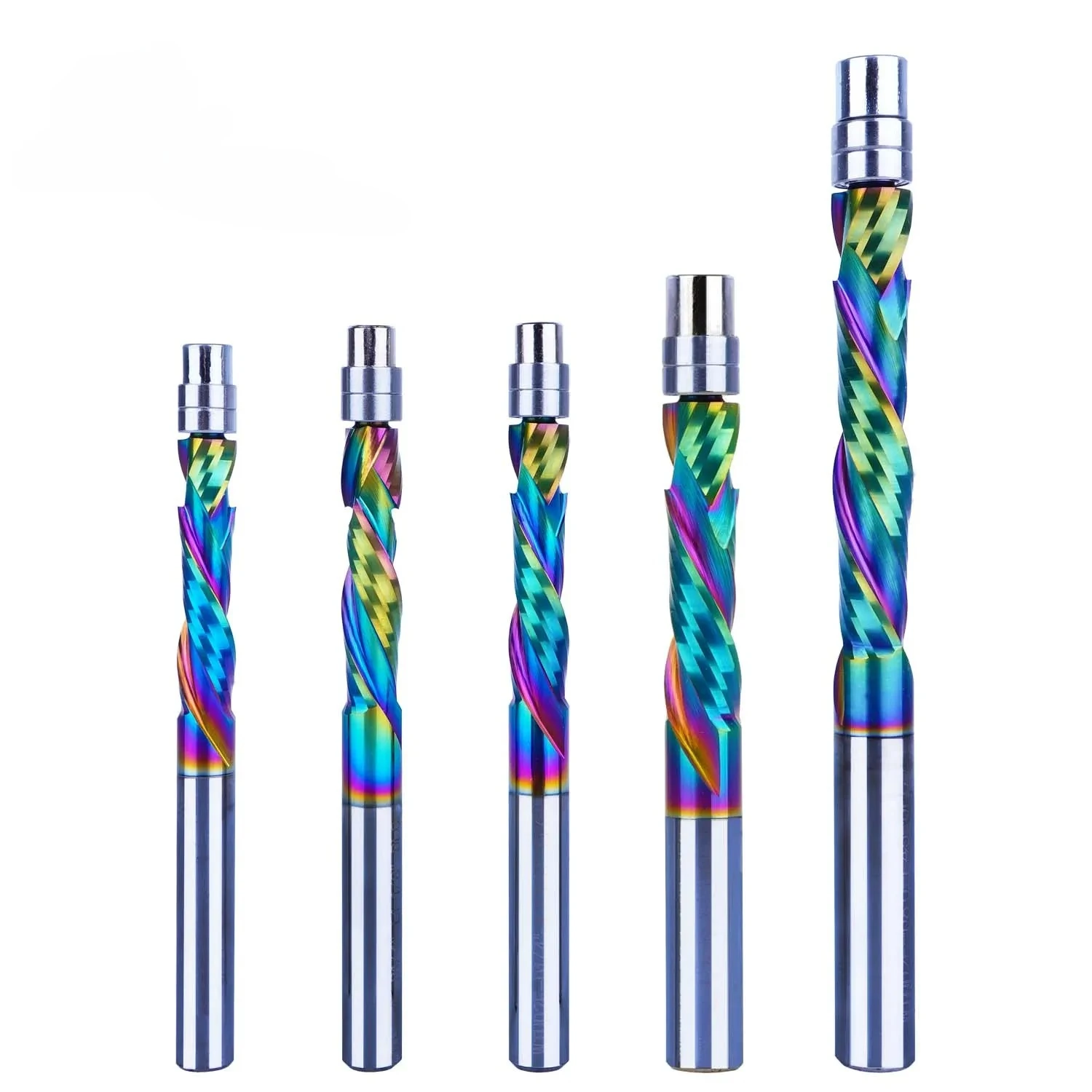 DLC Coating Solid Carbide Bearing Guided Milling Cutters 2 Flutes Spiral Flush Trim 8MM Shank Woodworking End Mill 1pc milling cutter