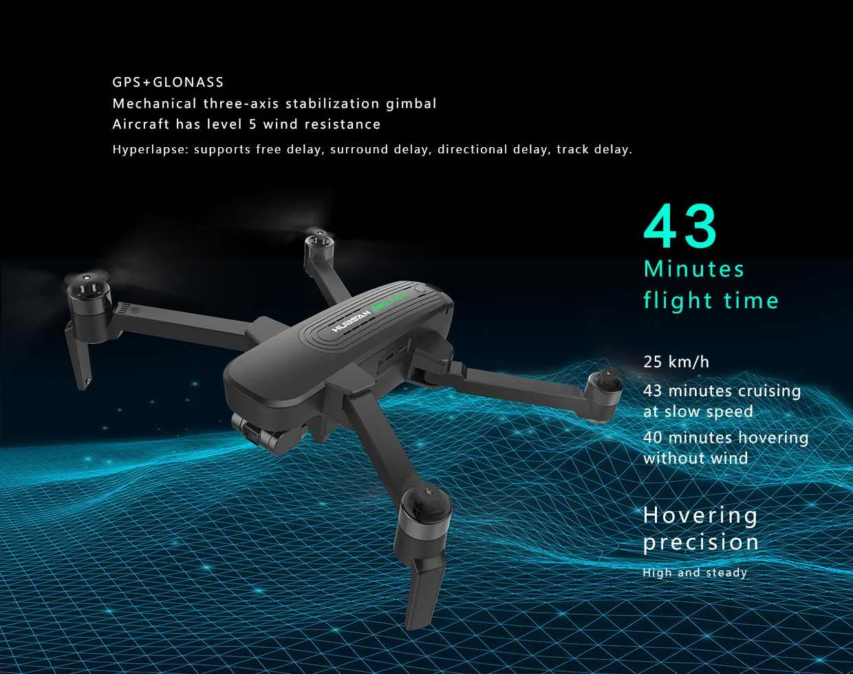 Hubsan Zino Pro Plus 4K Drone, gimbal has level 5 wind resistance Hyperlapse: supports free delay, surround delay,