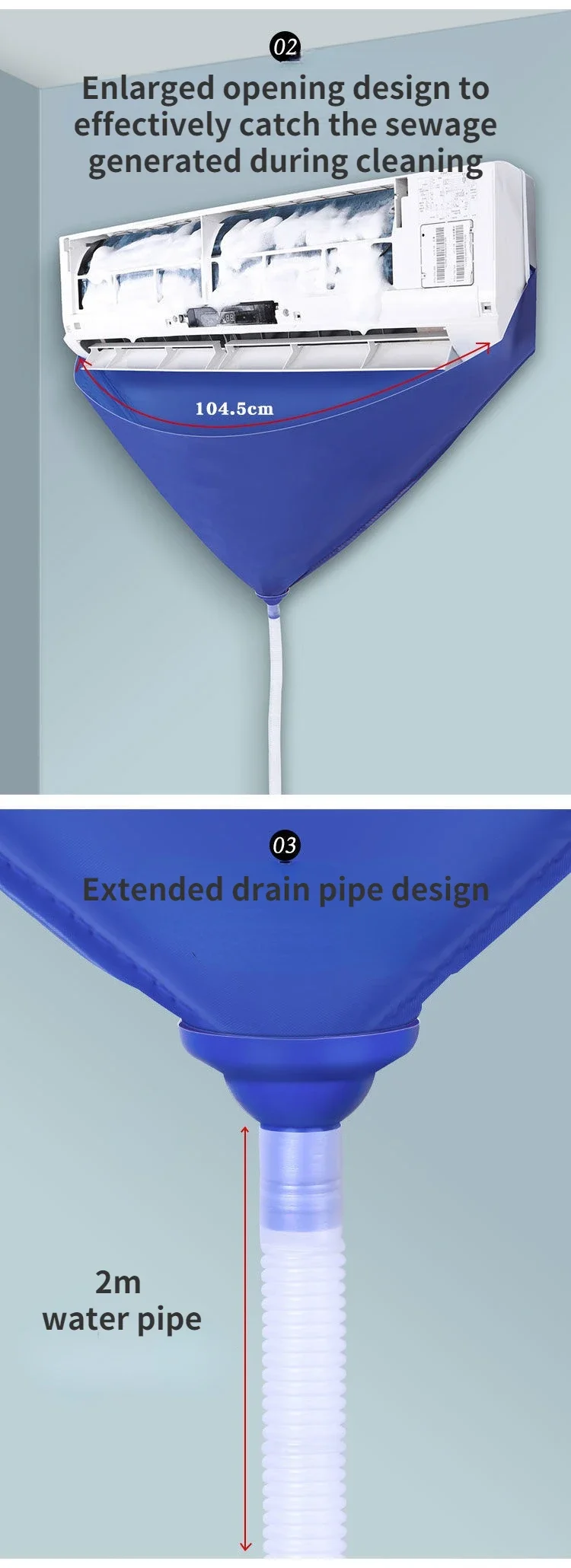 Copertura Pulizia Condizionatore Split - Borsa Lavaggio Antipolvere Con Tubo Di Scarico - Foto 7