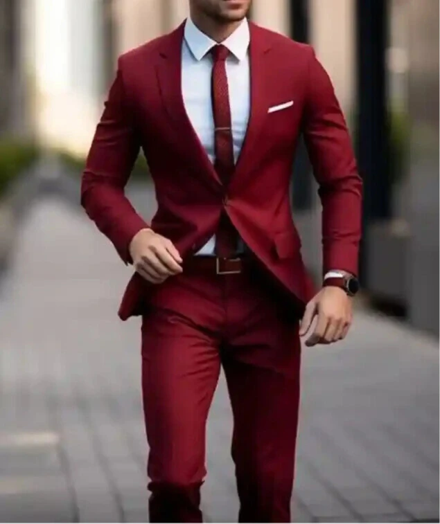 Mens Red Two-Piece Suit Classic Slim Fit Quality Formal/Business Wear