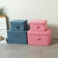 Washable Cotton Linen Fabric Folding CD Storage Box Foldable Bins Toys Organizer With Lid Storage Basket Laundry Basket 1