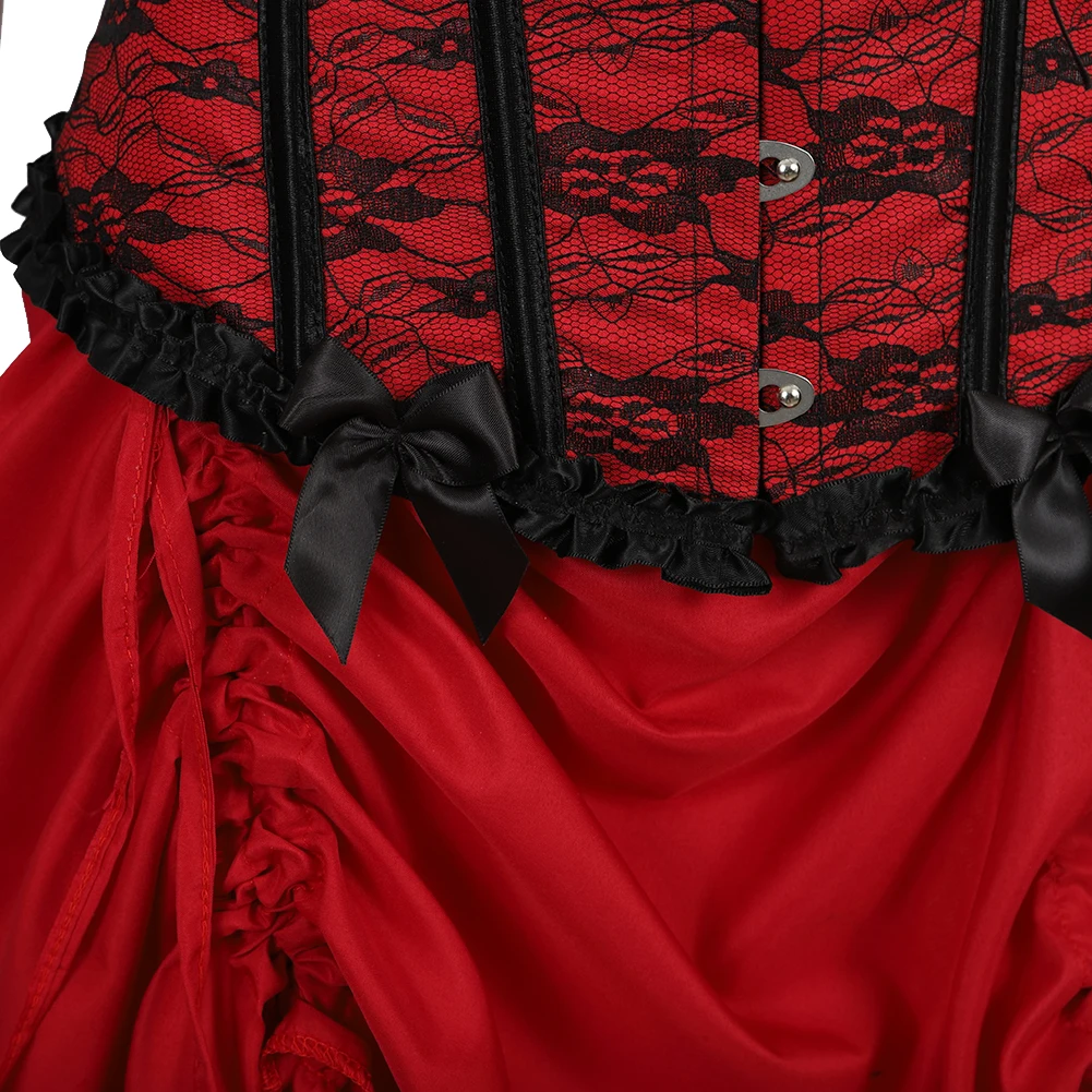 Fashion Locking Corset Mujer Dress Elegant Victorian Bodycon Skirt Sets Sexy Steampunk Party Evening Red Movie Festival Costume