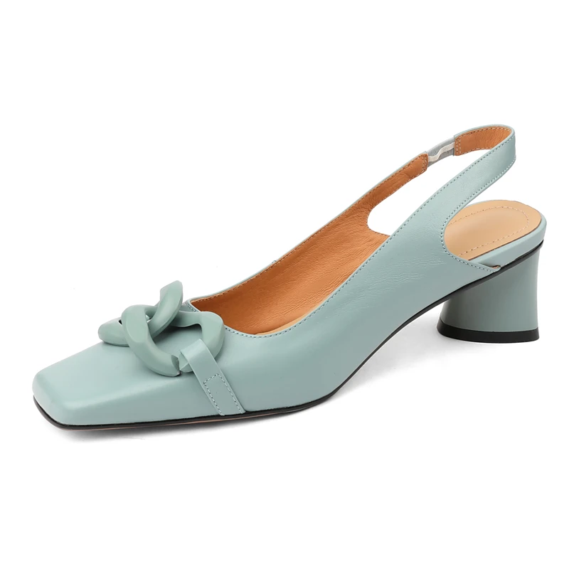 

Shoes Size 34-43 New Genuine Leather Shoes Women Sandals Slingbacks Sqaure Toe 5cm High Heels Lady Office Dress Shoes